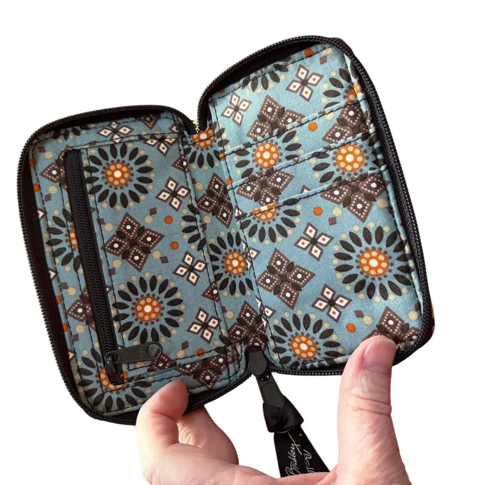 Vera Bradley wristlet wallet quilted cotton brown tan small zip around pouch